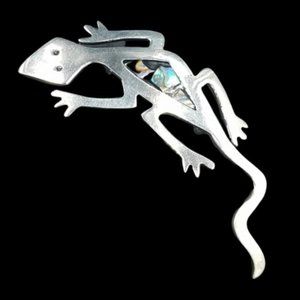 Large Vintage Taxco Sterling Abalone Gecko Lizard Brooch